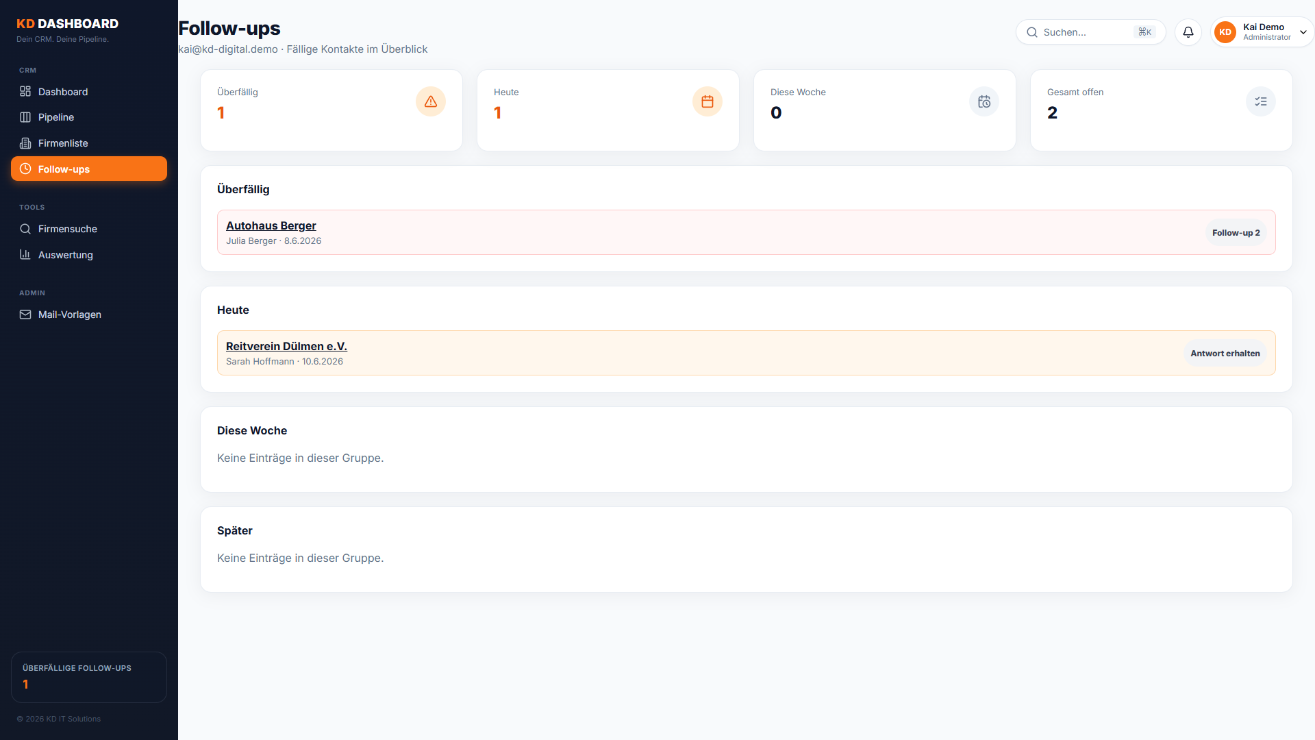 KD-Dashboard: Follow-up Planung